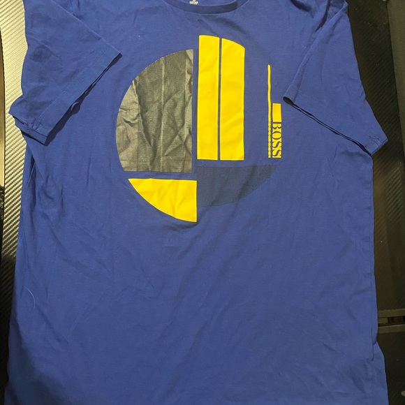 Hugo Boss Blue and Yellow Graphic T-Shirt - Picture 1 of 2